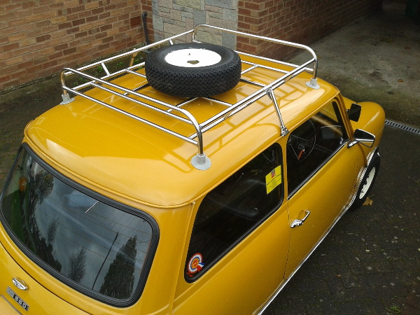 A classic Mini roof rack anchoring tether